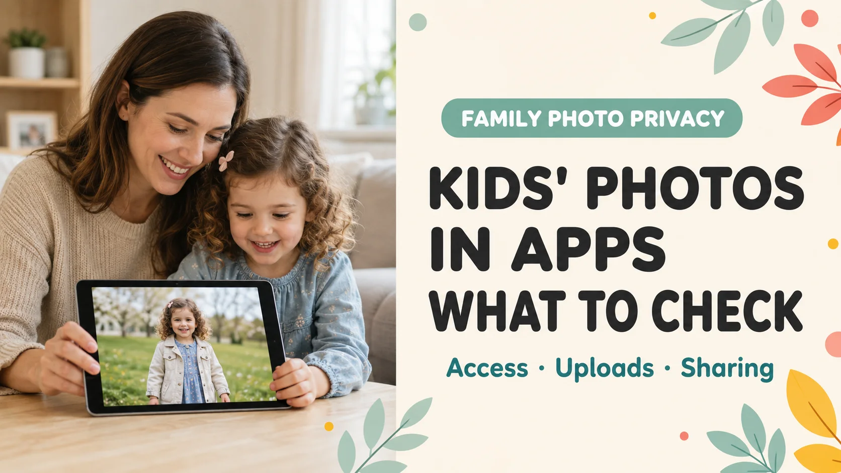 A mother and preschooler checking a family photo on a tablet before using it in an app